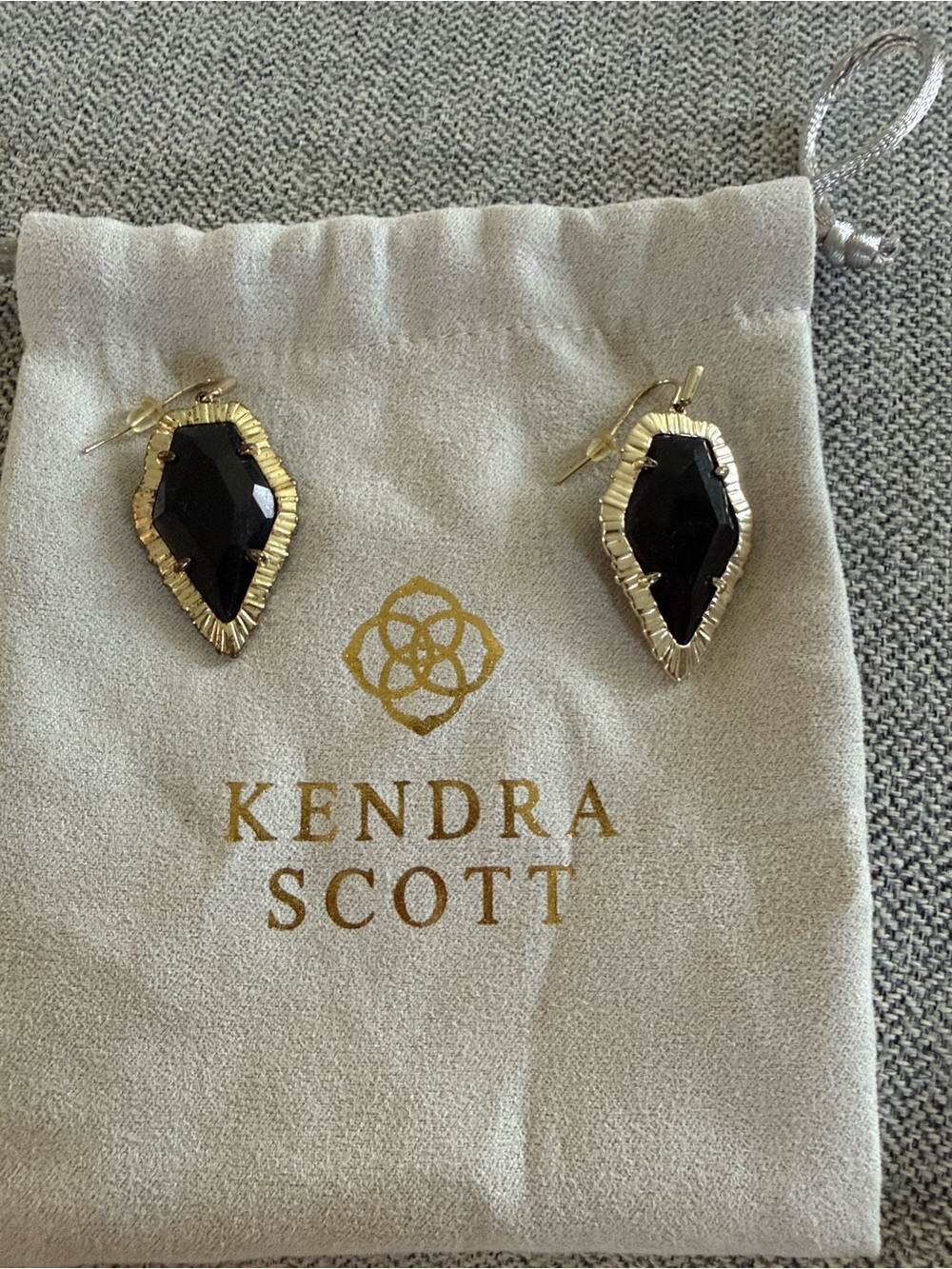 Kendra Scott Gold-Trim Black Faceted Drop Earrings